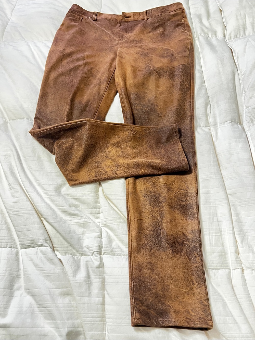Faux Suede Brown Straight-Leg Pants 8/10